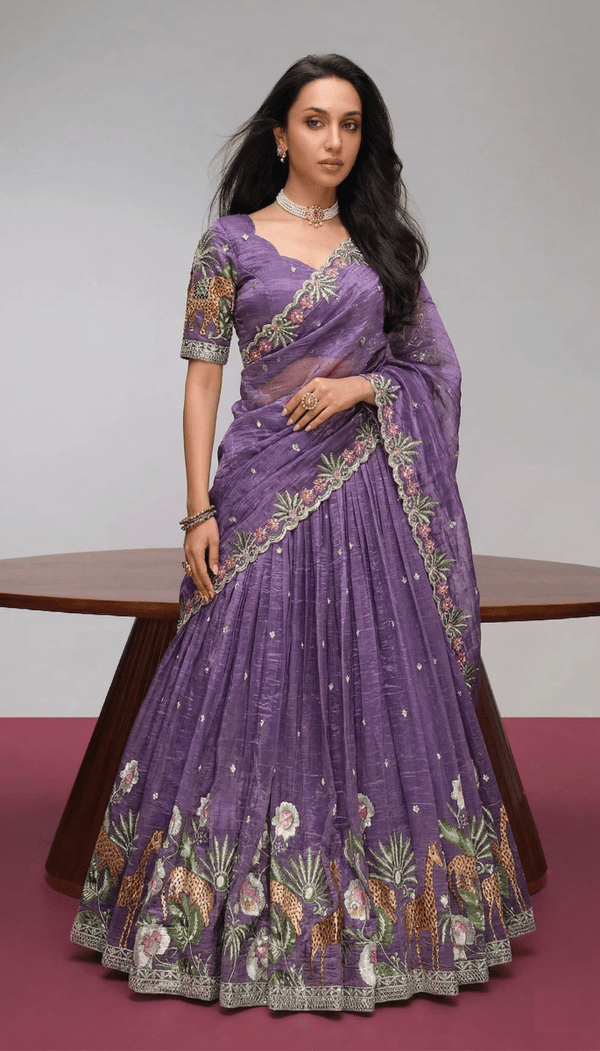 Crush Lehenga with Lace work Dupatta and Sequince Embriodary work