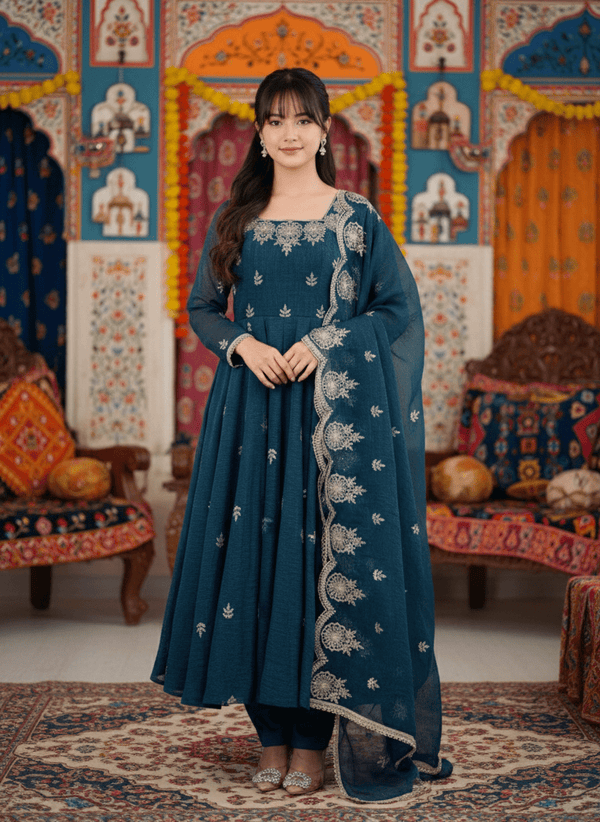 Elegant Embroidered Sequence Designer Anarkali Three Piece Set with  Embroidery Sequence Work