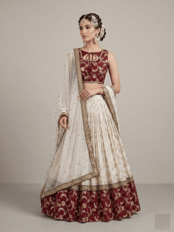 Exquisite Jacquard Lehenga Set with Intricate Coding & Sequence Work and Faux Georgette Dupatta