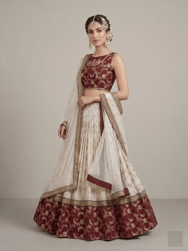 Exquisite Jacquard Lehenga Set with Intricate Coding & Sequence Work and Faux Georgette Dupatta