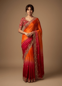 Fendy Satin Space Silk Saree featuring intricate embroidery work and elegant lace border