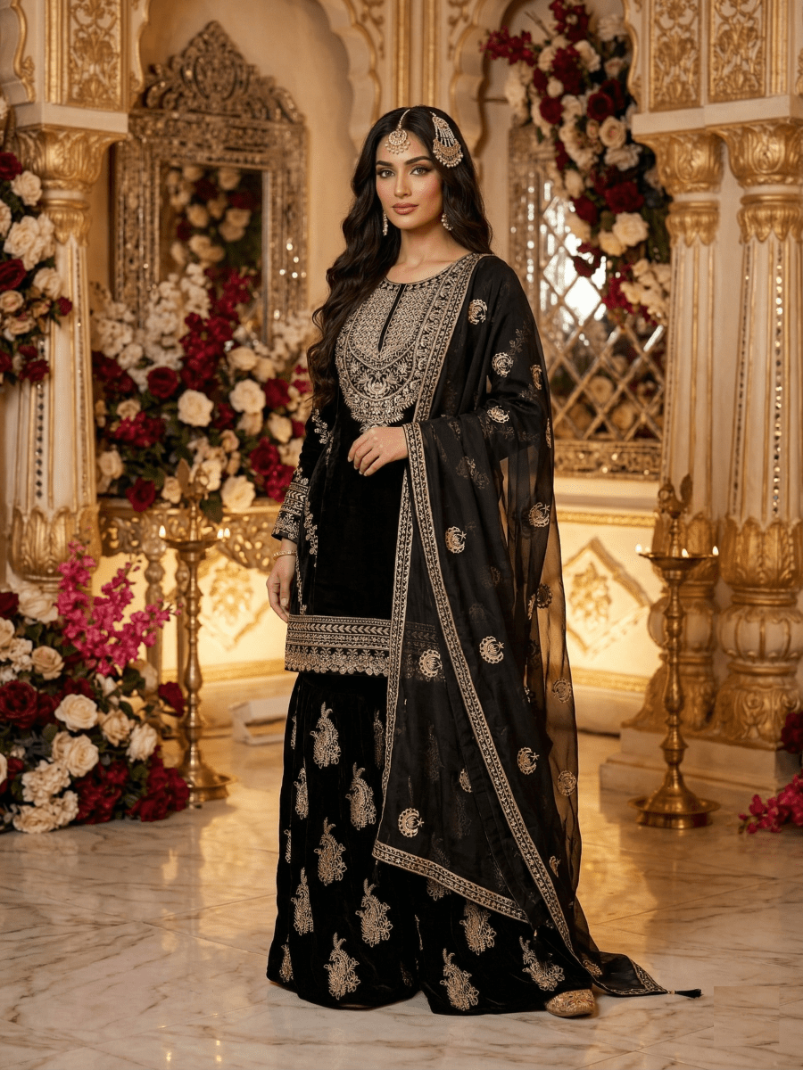 Party Wear Top Palazzo & Dupatta Set with Sequin Embroidery work