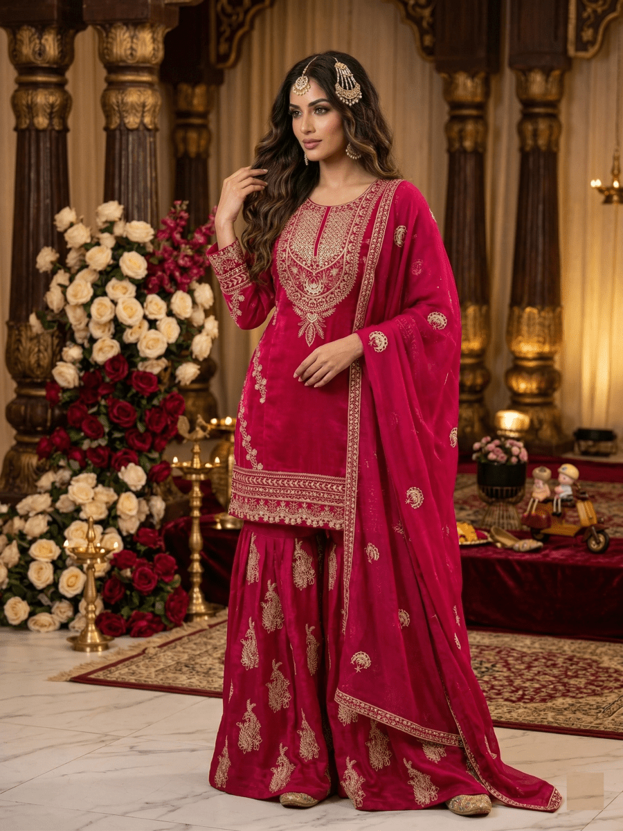 Party Wear Top Palazzo & Dupatta Set with Sequin Embroidery work