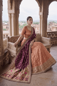 Elegant Simmer Organza Lehenga with ornate zari weaving work and a delicate lace border detail