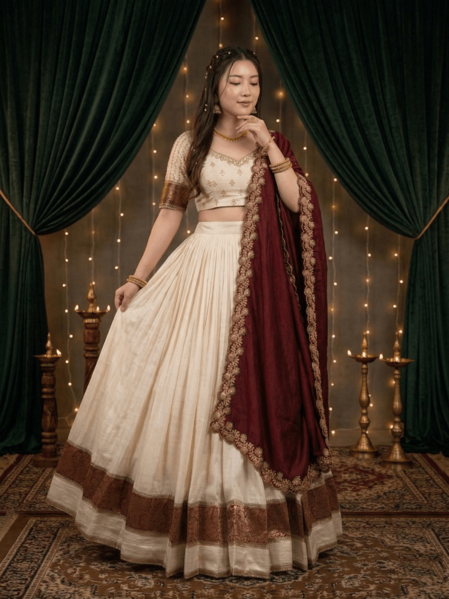 Vichitra Silk Lace Broder Lehenga with Embriodary zari work and Dupatta